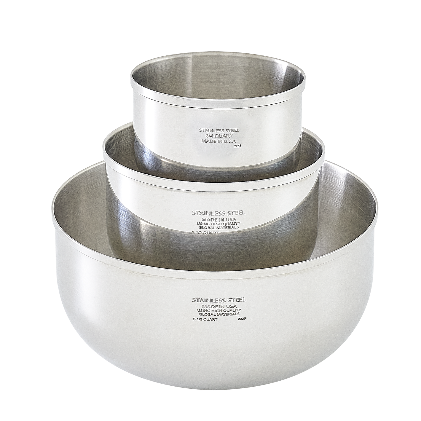 Three Lifetime Cookware Mixing Bowls Stacked